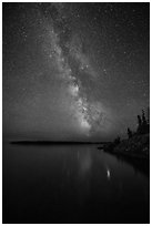 Milky Way reflected in Rock Harbor. Isle Royale National Park ( black and white)