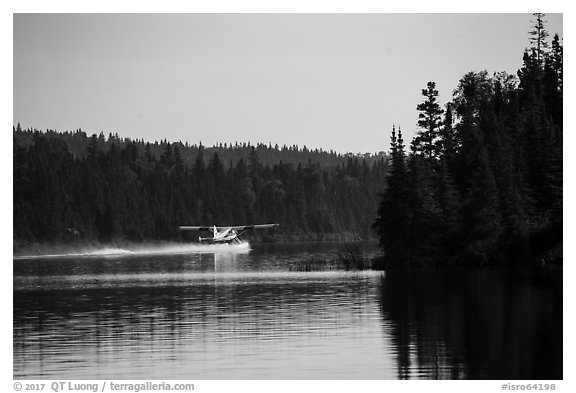 Floatplane take off, Tobin Harbor. Isle Royale National Park (black and white)
