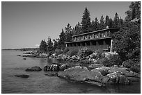 Guest units, Rock Harbor Lodge. Isle Royale National Park ( black and white)