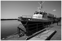 Backpackers and Isle Royale Queen IV ferry. Isle Royale National Park ( black and white)