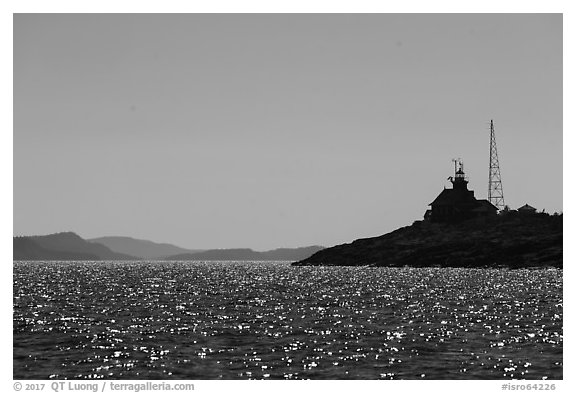 Lighthouse on Passage Island with Isle Royale in the distance. Isle Royale National Park (black and white)