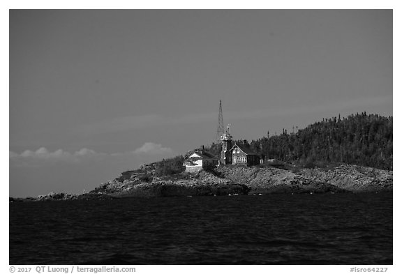 Passage Island and Lighthouse. Isle Royale National Park (black and white)