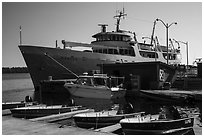 Marina and Ranger III ferry. Isle Royale National Park ( black and white)