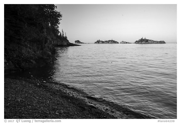Beach and outer islands, late afternoon, Tookers Island. Isle Royale National Park (black and white)