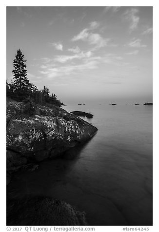 Lakeshore, Rock Harbor, sunset. Isle Royale National Park (black and white)
