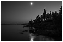 Rock Harbor Lodge at night. Isle Royale National Park ( black and white)