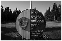 Isle Royale National Park sign, Mott Island. Isle Royale National Park ( black and white)