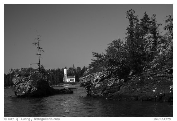 Islets and Rock Harbor Lighthouse. Isle Royale National Park (black and white)