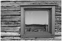 Net house window reflection, Edisen Fishery. Isle Royale National Park ( black and white)