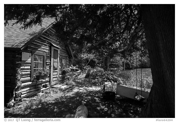Bangsund Cabin, site of moose and wolf study. Isle Royale National Park (black and white)