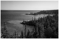 Costline seen from top of Rock Harbor Lighthouse. Isle Royale National Park ( black and white)