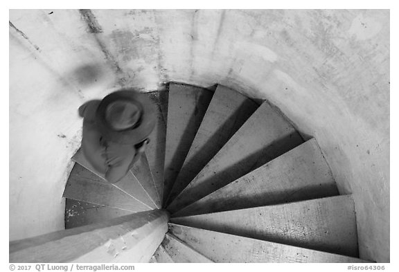Walking up Rock Harbor Lighthouse staircase. Isle Royale National Park (black and white)