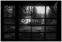 View from inside shelter, Moskey Basin. Isle Royale National Park ( black and white)
