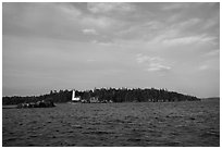 Distant view of Rock Harbor Lighthouse. Isle Royale National Park ( black and white)