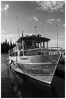 Voyageur II ferry moored at Rock Harbor. Isle Royale National Park ( black and white)