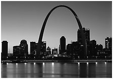 Arch and downtown skyline at sunset. Gateway Arch National Park ( black and white)