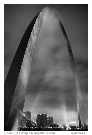 Downtown St Louis seen through Gateway Arch. Gateway Arch National Park (black and white)
