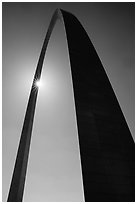 Gateway Arch with sunstar. Gateway Arch National Park ( black and white)