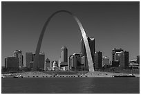 Arch and skyline across Mississippi River. Gateway Arch National Park ( black and white)