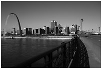 Arch and skyline from Eads Bridge. Gateway Arch National Park ( black and white)