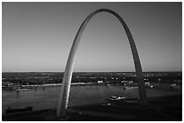 Arch and Mississippi River from above at sunset. Gateway Arch National Park ( black and white)