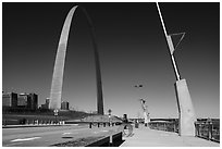Renovated waterfront and Arch. Gateway Arch National Park ( black and white)