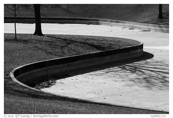 Curves of drained North Pond. Gateway Arch National Park (black and white)