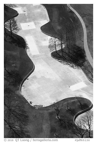 Drained South Pond from the Arch. Gateway Arch National Park (black and white)