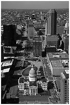 Old Courthouse and downtown St Louis from top of Arch. Gateway Arch National Park ( black and white)