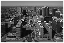 Dowtown St Louis, and Old Courthouse from top of Arch. Gateway Arch National Park ( black and white)