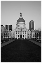 Old Courthouse from Arch's grounds at dawn. Gateway Arch National Park ( black and white)