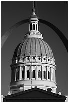 Historic Old Courthouse dome and Arch. Gateway Arch National Park ( black and white)