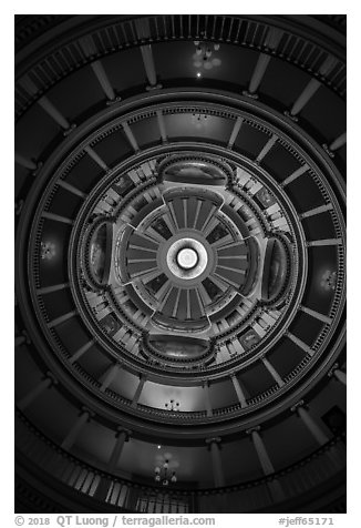 Looking up rotunda and dome, Old Courthouse. Gateway Arch National Park (black and white)