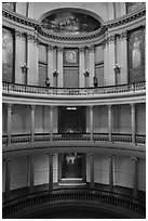 Old Courthouse rotunda with columns in diverse styles. Gateway Arch National Park ( black and white)