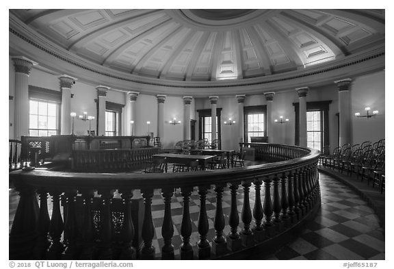 Circuit court 4 with balustrade, Old Courthouse. Gateway Arch National Park (black and white)