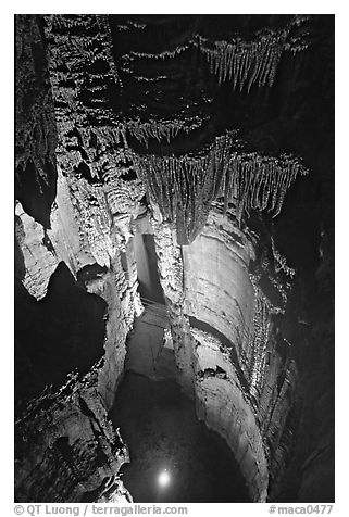 Crystal Lake seen from shaft above. Mammoth Cave National Park (black and white)