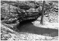 Styx resurgence in winter. Mammoth Cave National Park, Kentucky, USA. (black and white)