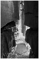 Shaft and pool inside cave. Mammoth Cave National Park, Kentucky, USA. (black and white)