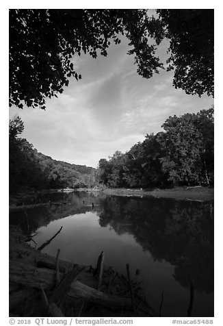 Green River and reflections at Houchin Ferry. Mammoth Cave National Park (black and white)