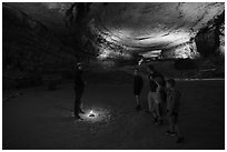 Ranger talks to family in cave. Mammoth Cave National Park ( black and white)