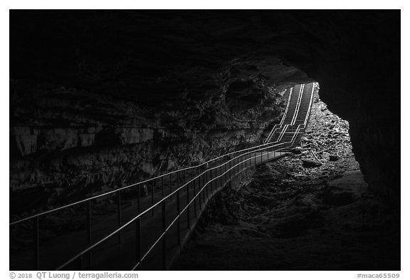 Cave historic entrance from inside. Mammoth Cave National Park (black and white)