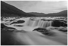 Sandstone Falls of the New River, sunset. New River Gorge National Park and Preserve ( black and white)