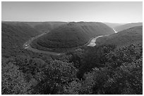 Bend of New River from Grandview, morning. New River Gorge National Park and Preserve ( black and white)