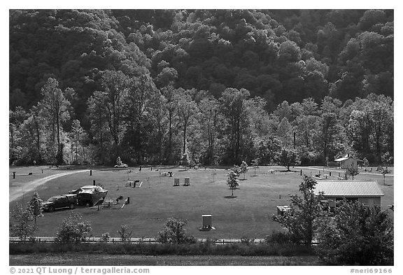 Meadow Creek Campground. New River Gorge National Park and Preserve (black and white)