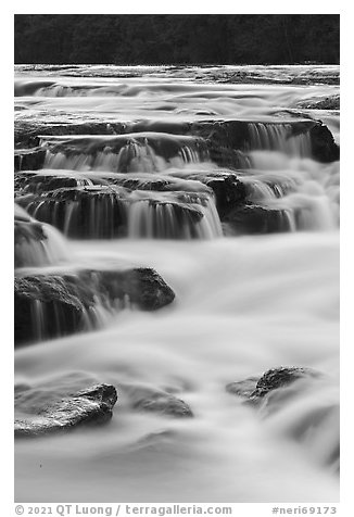 Cascading water near Sandstone Falls. New River Gorge National Park and Preserve (black and white)