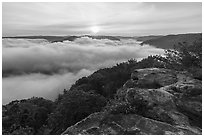 Sea of clouds at sunrise, Grandview. New River Gorge National Park and Preserve ( black and white)