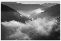 Low clouds hanging over the gorge. New River Gorge National Park and Preserve ( black and white)