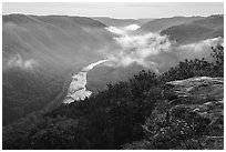New River from Grandview with low clouds. New River Gorge National Park and Preserve ( black and white)