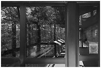 Window reflexion, Canyon Rim Visitor Center. New River Gorge National Park and Preserve ( black and white)