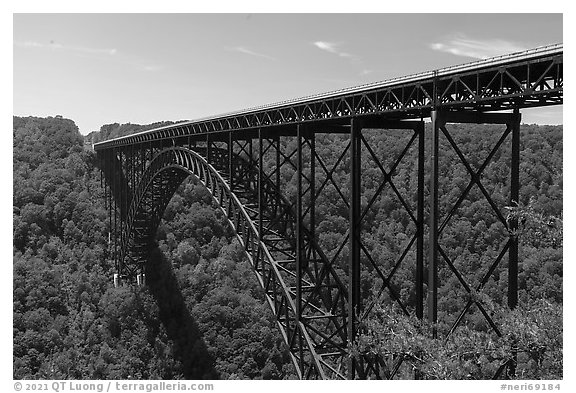 New River Gorge Bridge from Canyon Rim Boardwalk. New River Gorge National Park and Preserve (black and white)